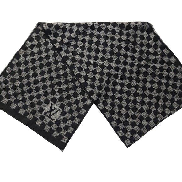 LOUIS VUITTON Black Gray Reversible Cashmere Damier Scarf Pre-Owned